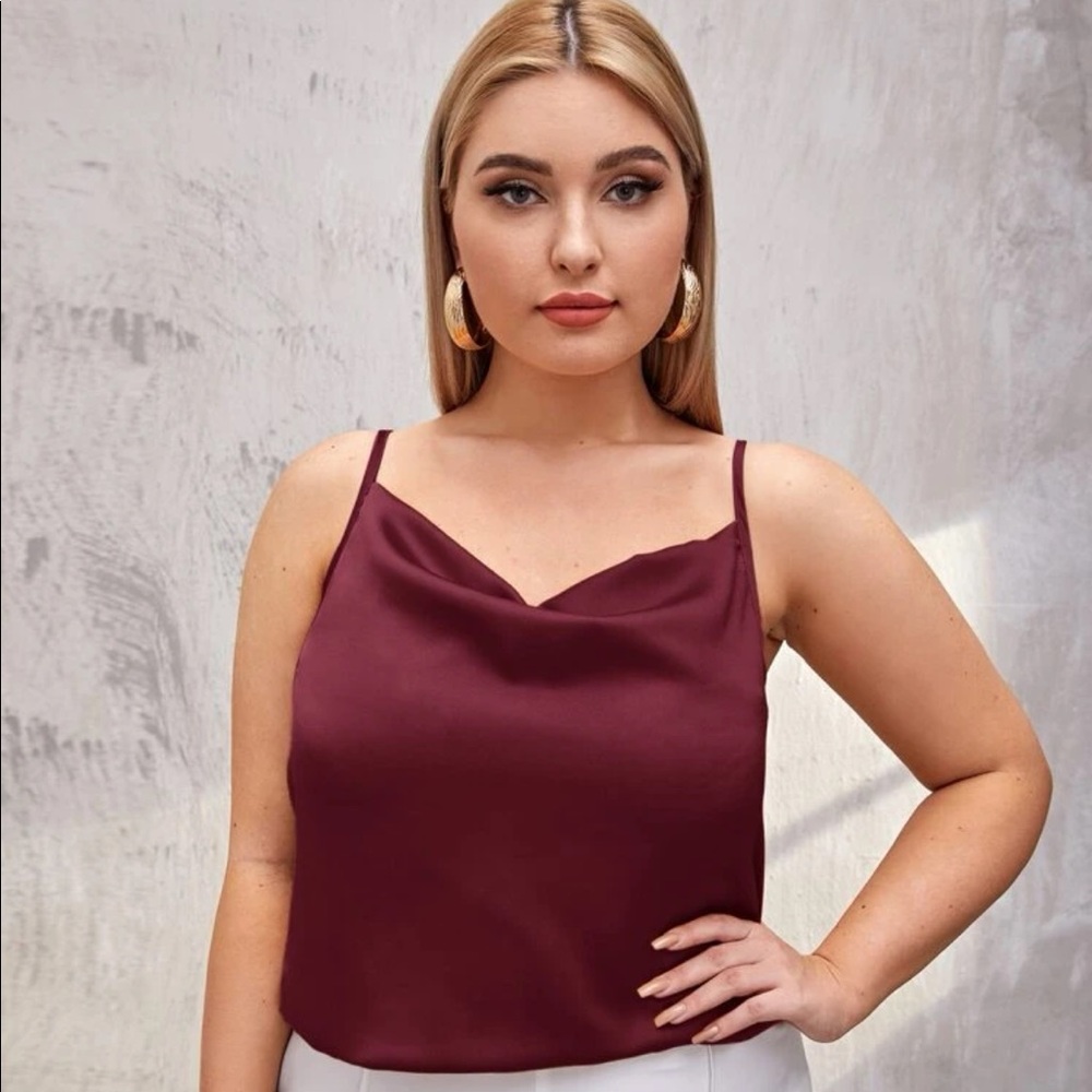 Burgundy Draped Neck Satin Cami